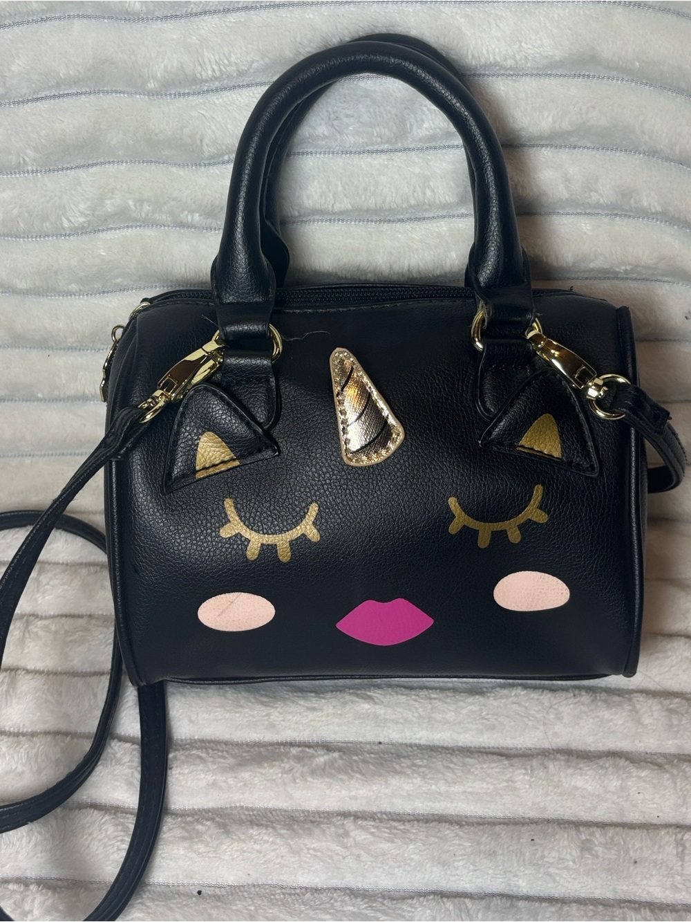 Luv Betsey Johnson UniKitty Mini Black Unicorn Kitty Cat Satchel Crossbody Bag